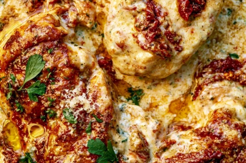 Delicious Crock Pot Marry Me Chicken served with herbs and creamy sauce.