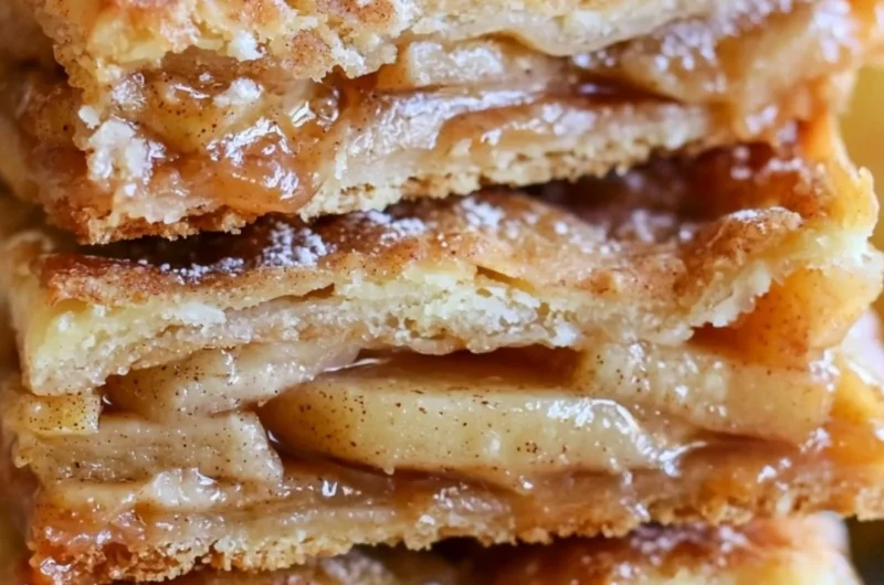 Delicious apple cinnamon sheet cake topped with icing on a rustic table.